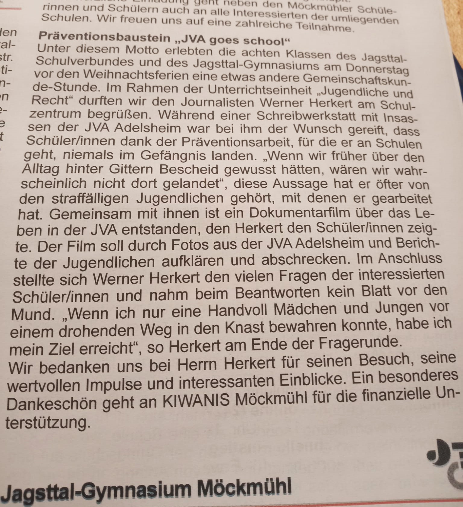 Der etwas andere Gemeinschaft-Unterricht „Recht“ für 200 Schülerinnen & Schüler …
Möckmühler Nachrichten, Januar 2025