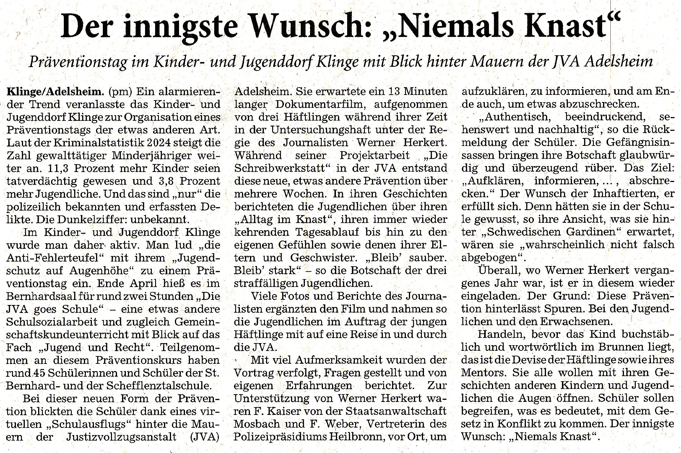 Niemals Knast – Rhein-Neckar-Zeitung, 6. Mai 2025